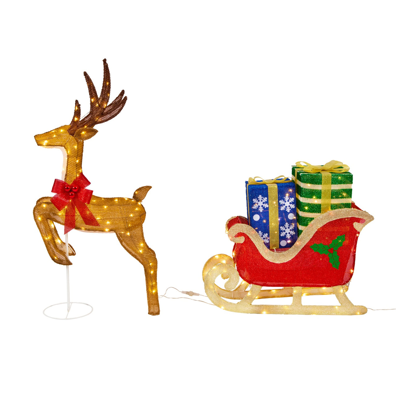 Renne Lumineux au Galop et Traîneau Rempli de Cadeaux