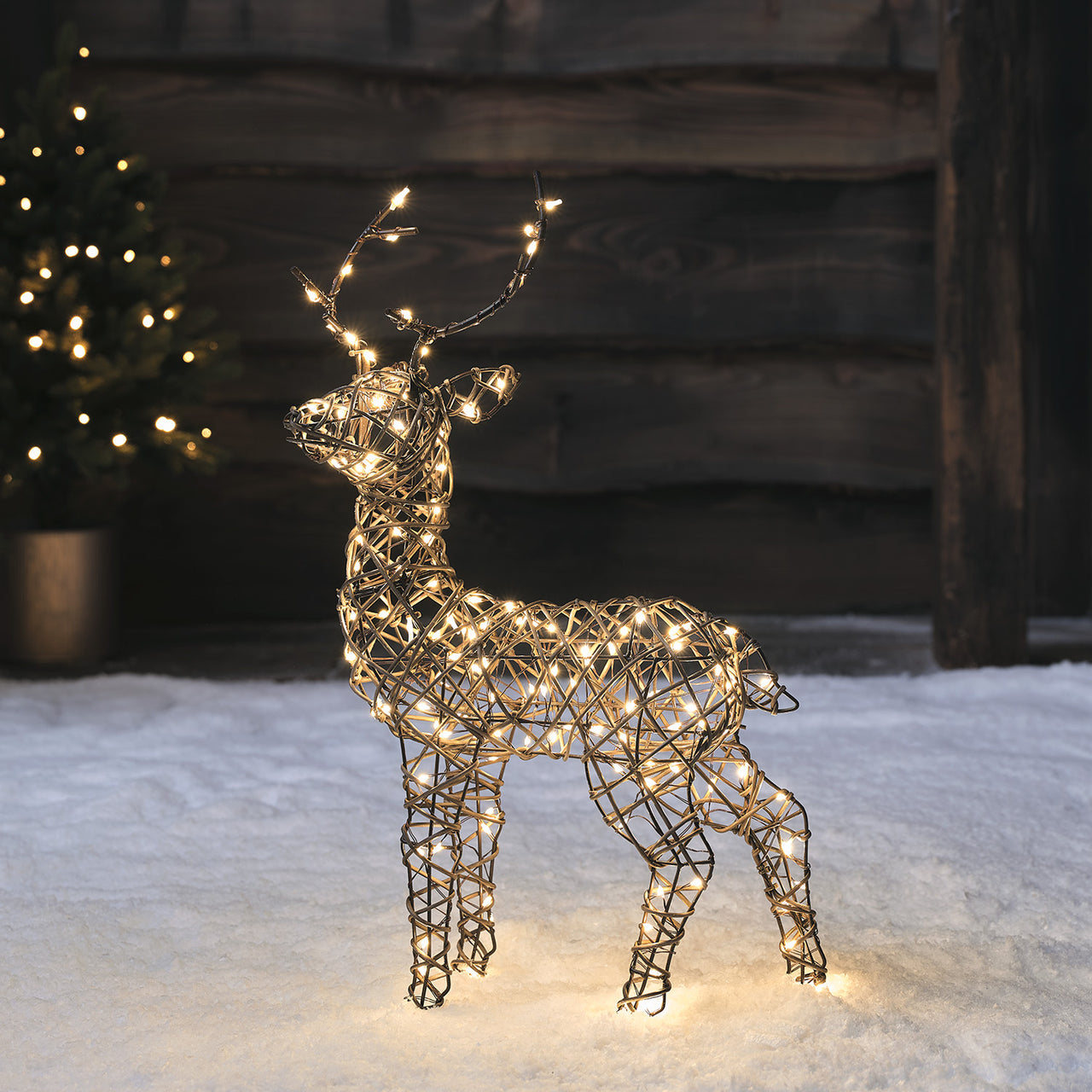 Famille de Mini Rennes Lumineux en Rotin Studley