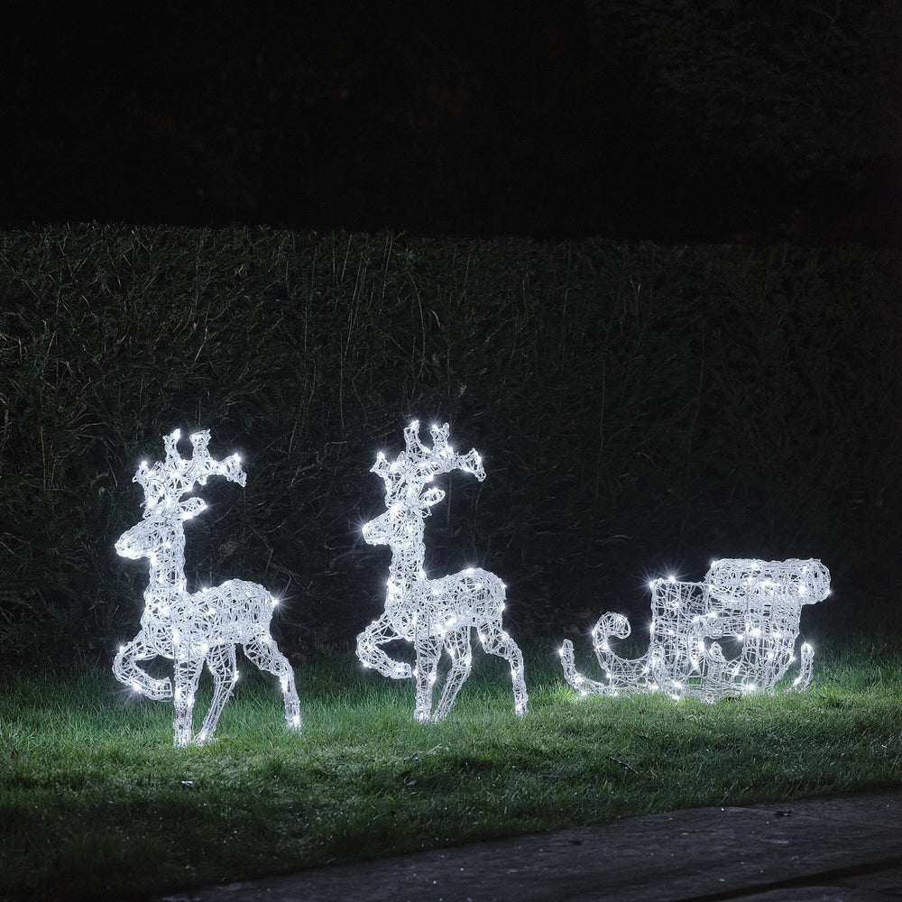 Rennes et Traîneau Lumineux Staithes Blanc Chaud de 62 cm