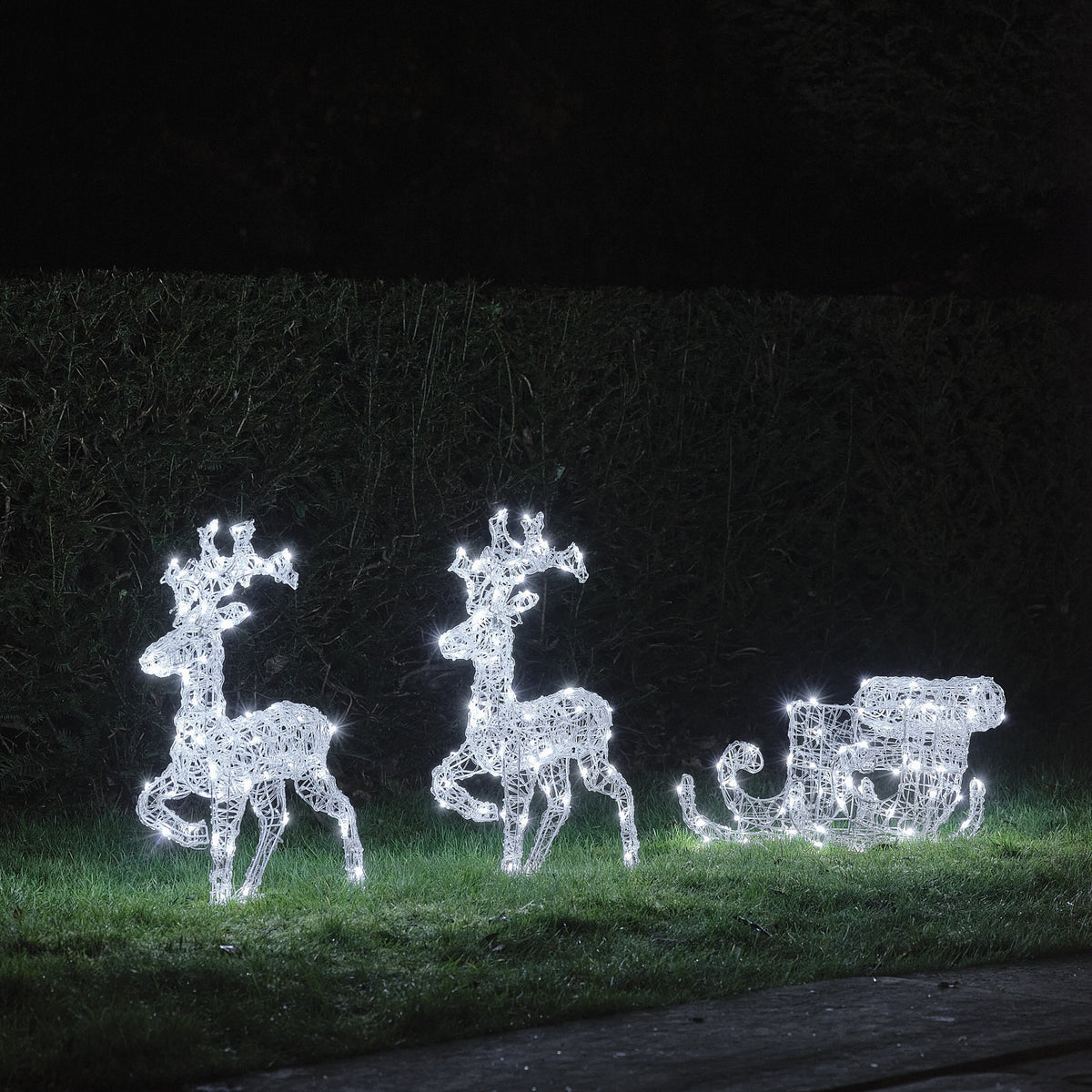 Rennes et Traîneau Lumineux Staithes Blanc Chaud de 62 cm
