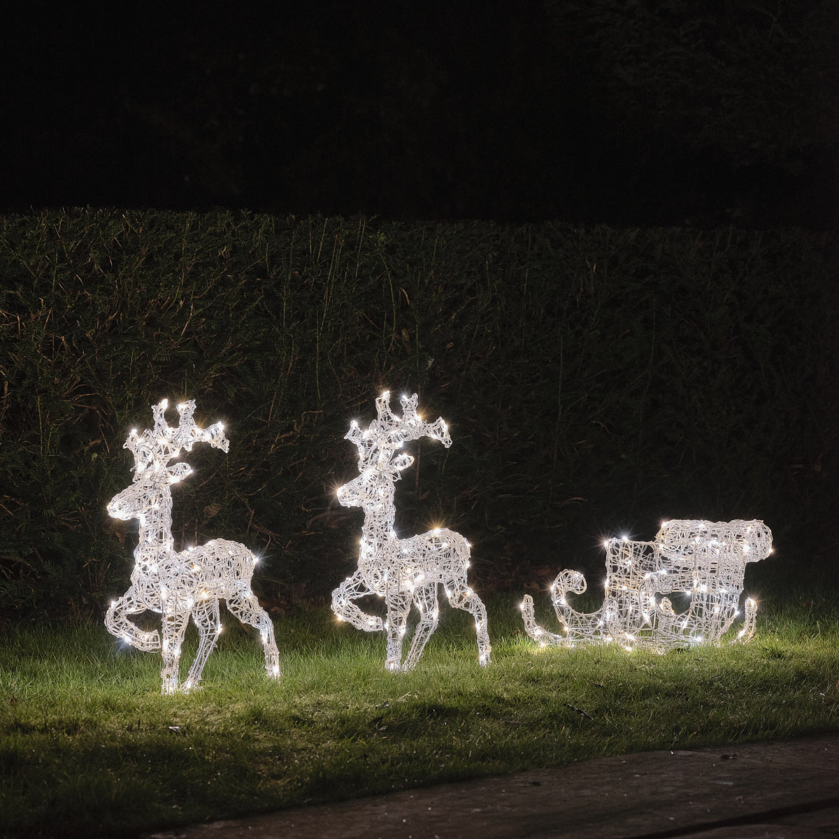 Rennes et Traîneau Lumineux Staithes Blanc Chaud de 62 cm