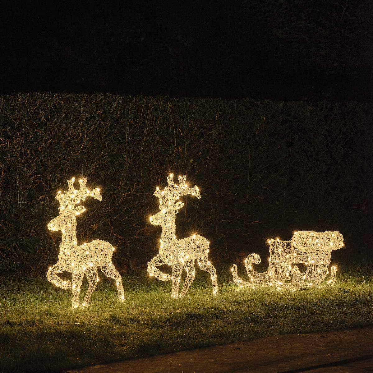 Rennes et Traîneau Lumineux Staithes Blanc Chaud de 62 cm