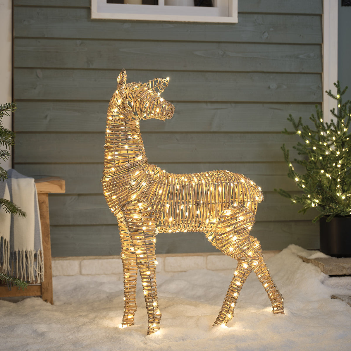 Grand Faon Lumineux Leyburn de 80 cm en Rotin à 200 LED Bicolores
