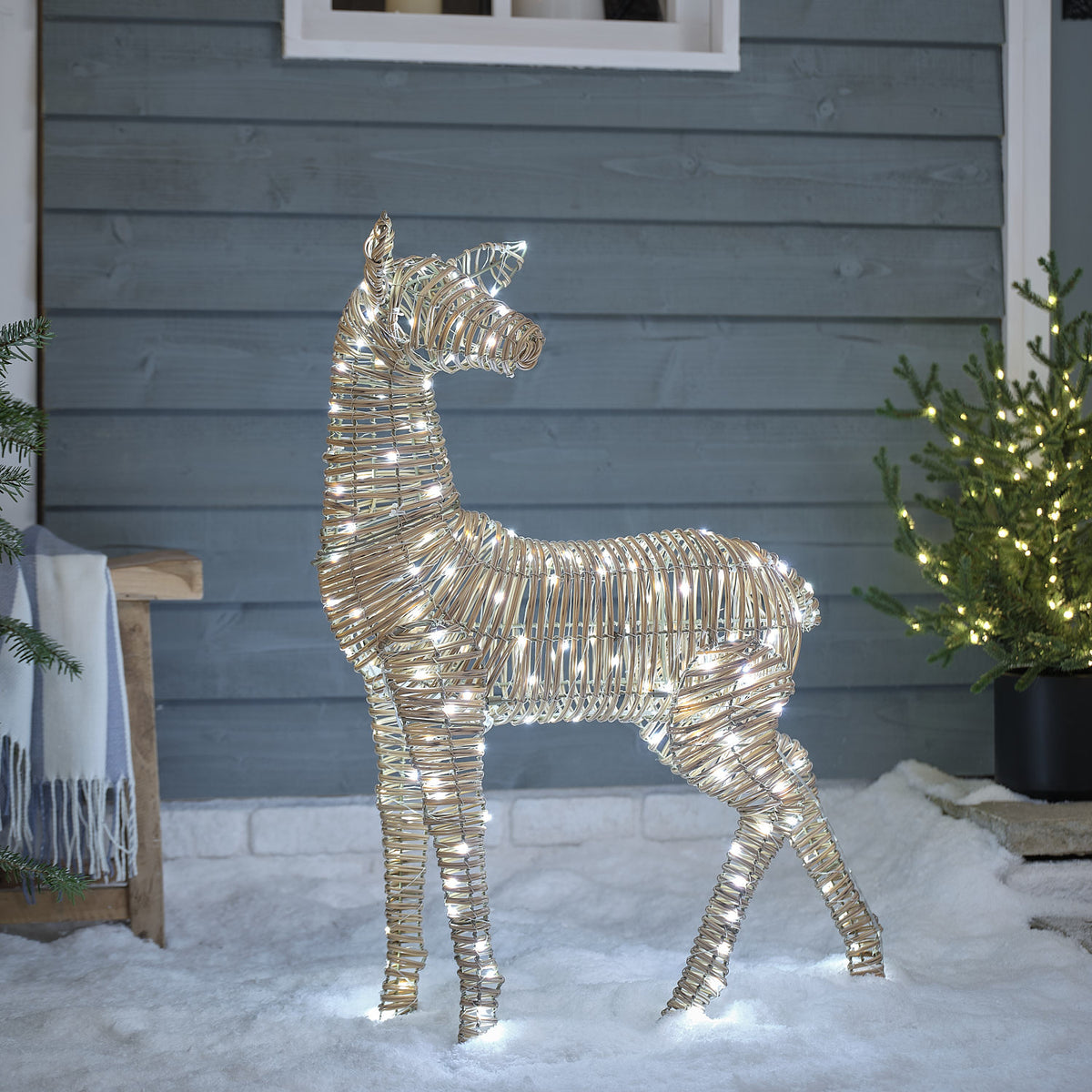 Grand Faon Lumineux Leyburn de 80 cm en Rotin à 200 LED Bicolores