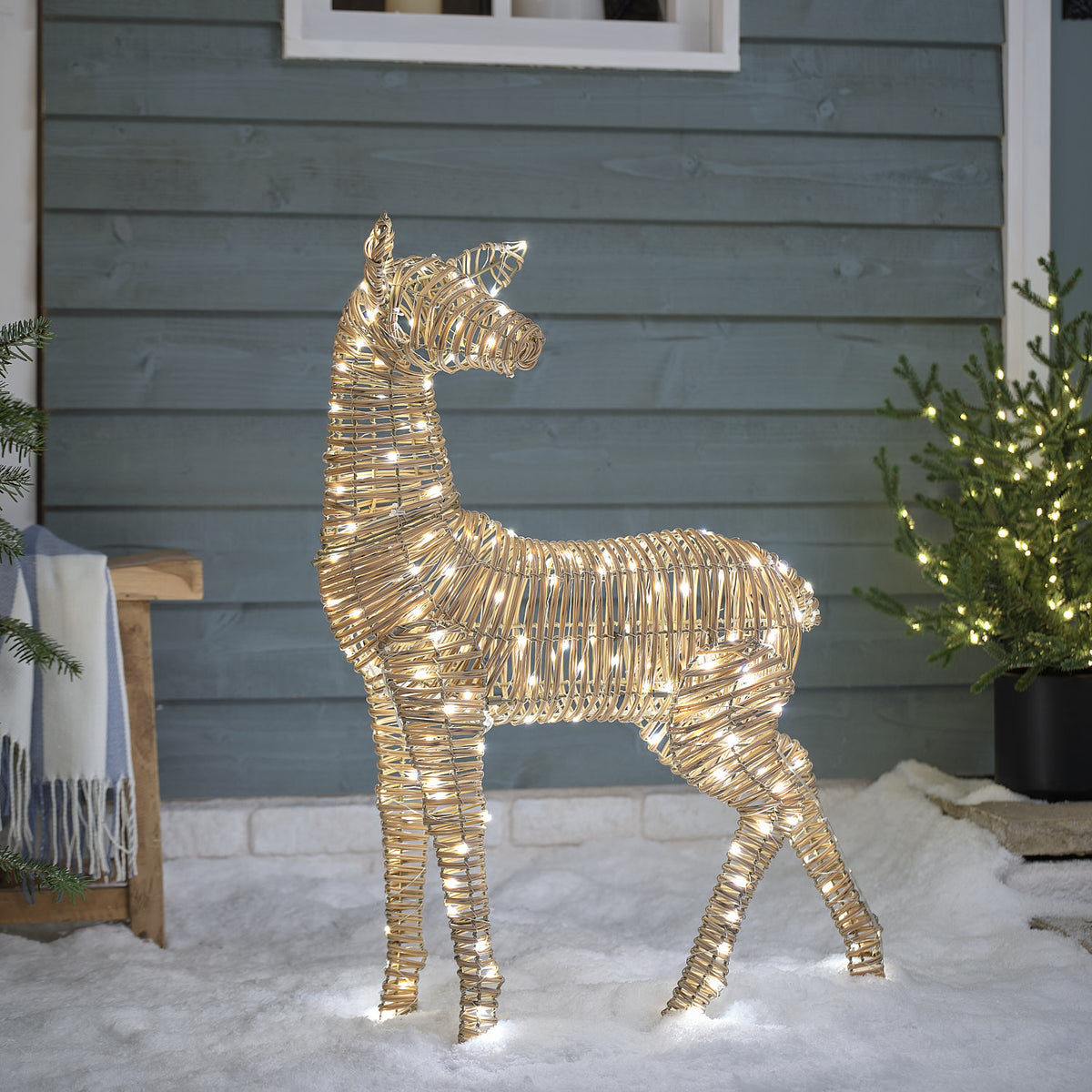 Grand Faon Lumineux Leyburn de 80 cm en Rotin à 200 LED Bicolores