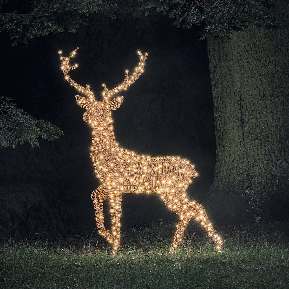 Grand Cerf Lumineux Pateley de 1,5 m en Rotin à 500 LED Bicolores