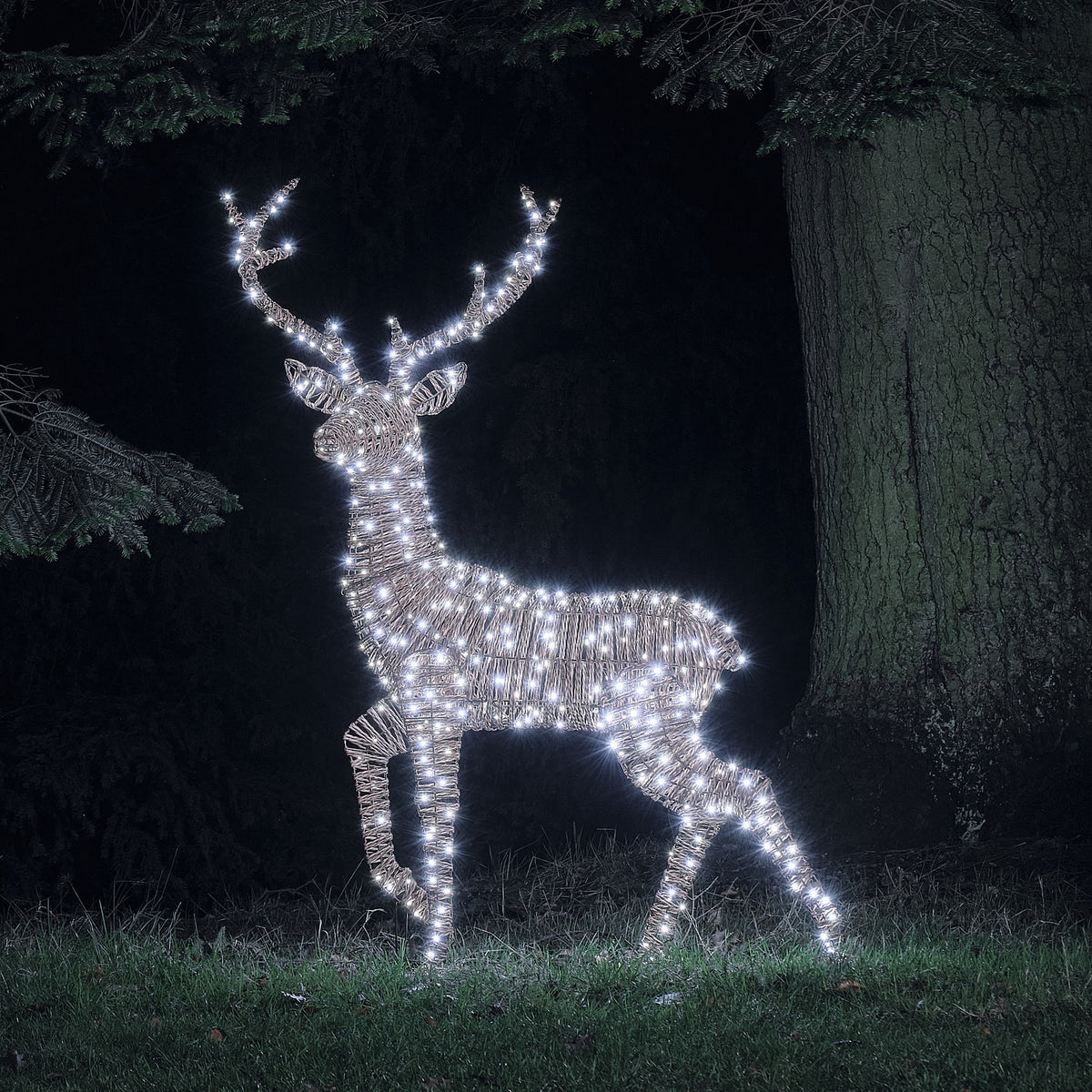 Grand Cerf Lumineux Pateley de 1,5 m en Rotin à 500 LED Bicolores