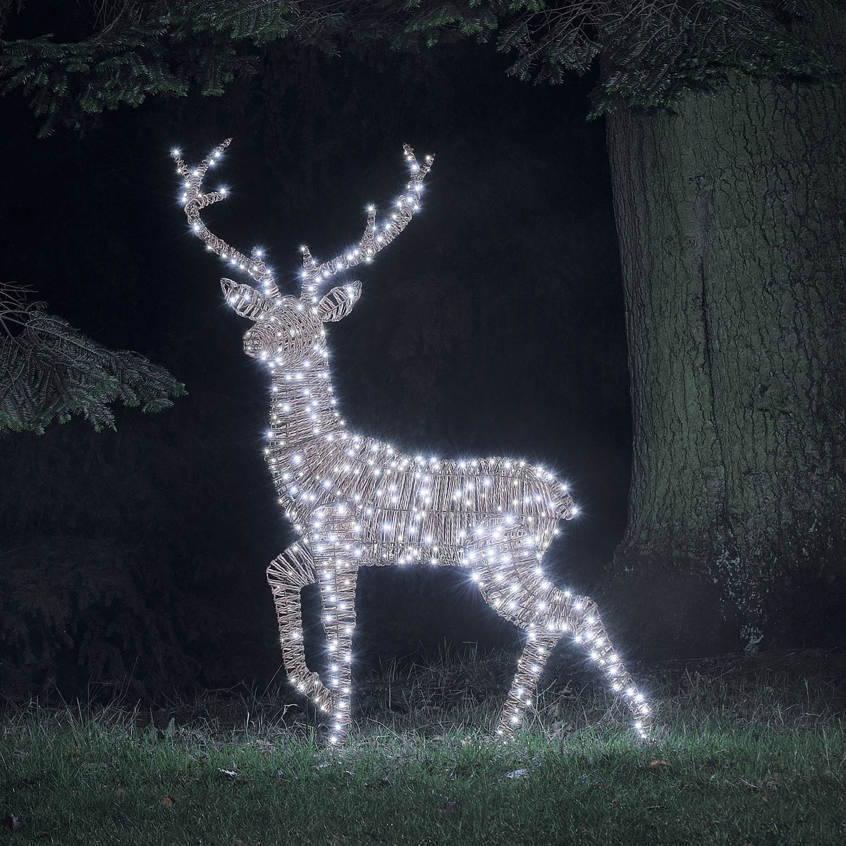 Grand Cerf Lumineux Pateley de 1,5 m en Rotin à 500 LED Bicolores