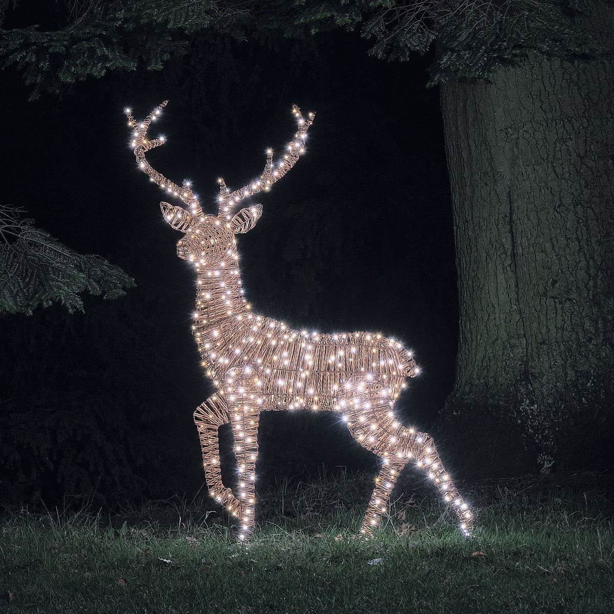 Grand Cerf Lumineux Pateley de 1,5 m en Rotin à 500 LED Bicolores