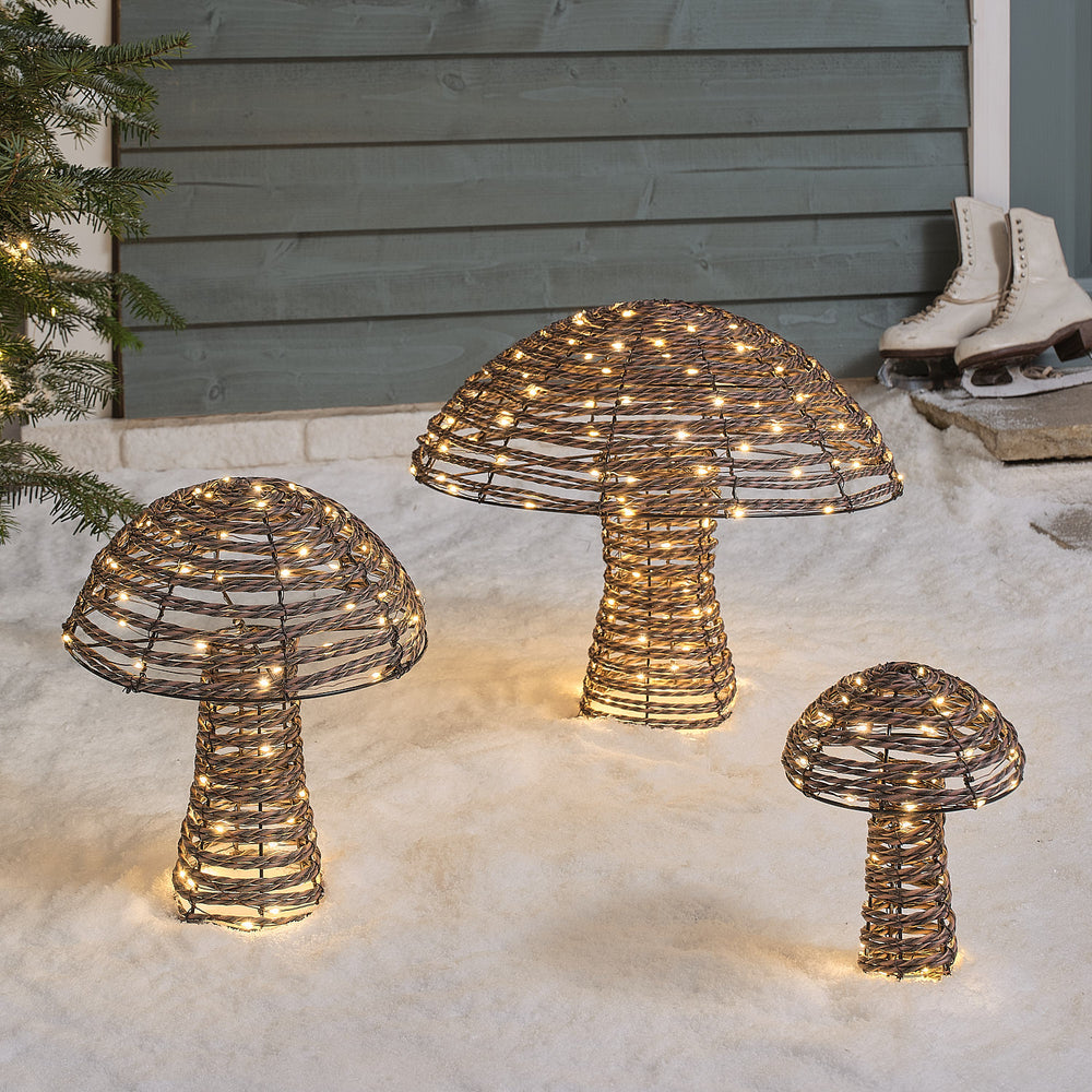 Lot de 3 Champignons Lumineux Pateley en Rotin de 45, 35 et 25 cm à 270 LED Bicolores