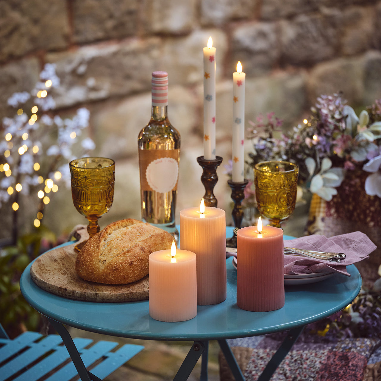 3 Bougies Piliers TruGlow® Rose Pâle à LED