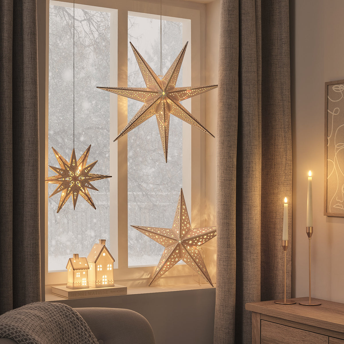 Étoile Lumineuse en Bois de 45 cm à Suspendre avec Télécommande