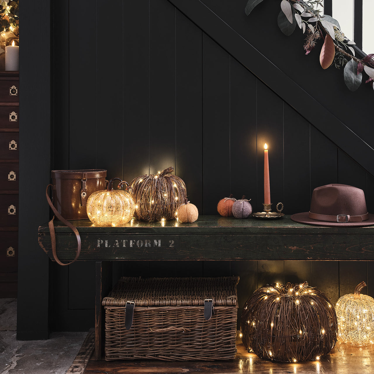 Lot de 2 Citrouilles Lumineuses en Rotin