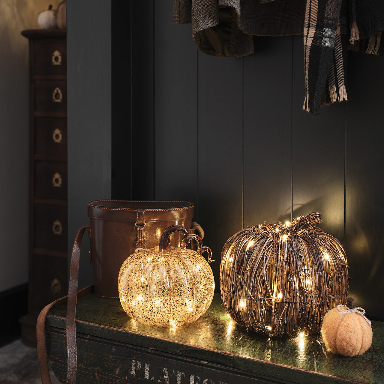 Lot de 2 Citrouilles Lumineuses en Rotin