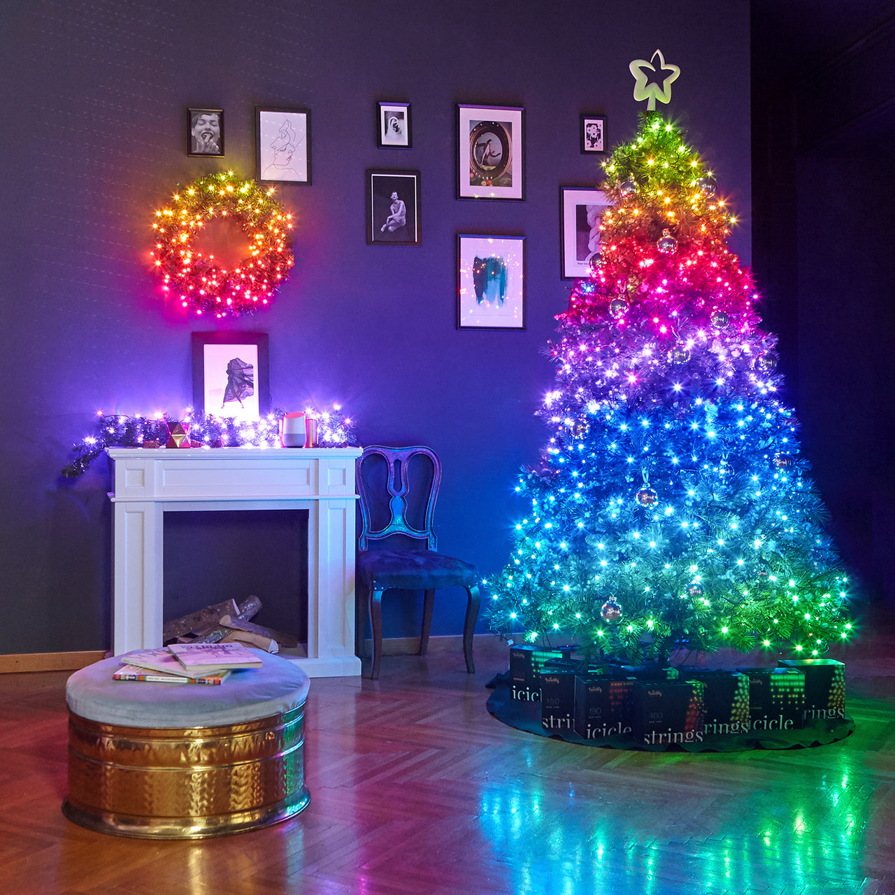 Coffret de décoration,guirlande lumineuse LED pour nouvel an,arbre de  noël,étoile à cinq branches,féerique,décoratio- 1M colorful
