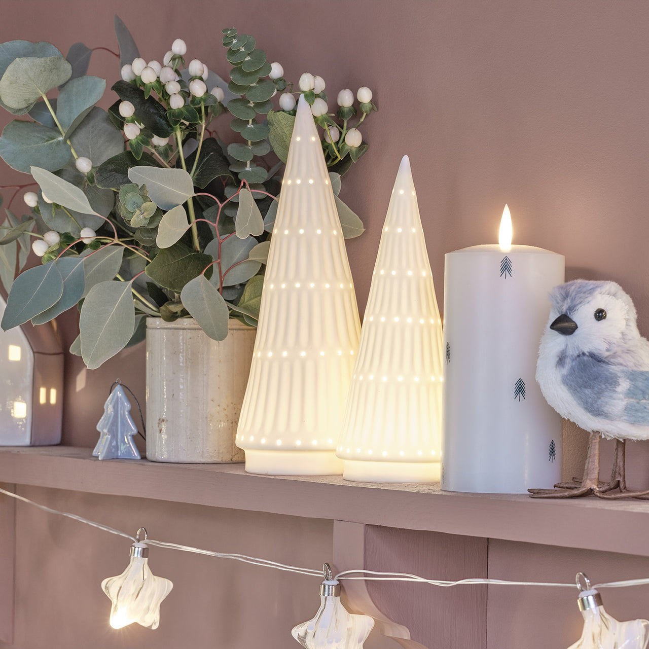 Lot de 2 Sapins Lumineux en Céramique à LED Blanc Chaud