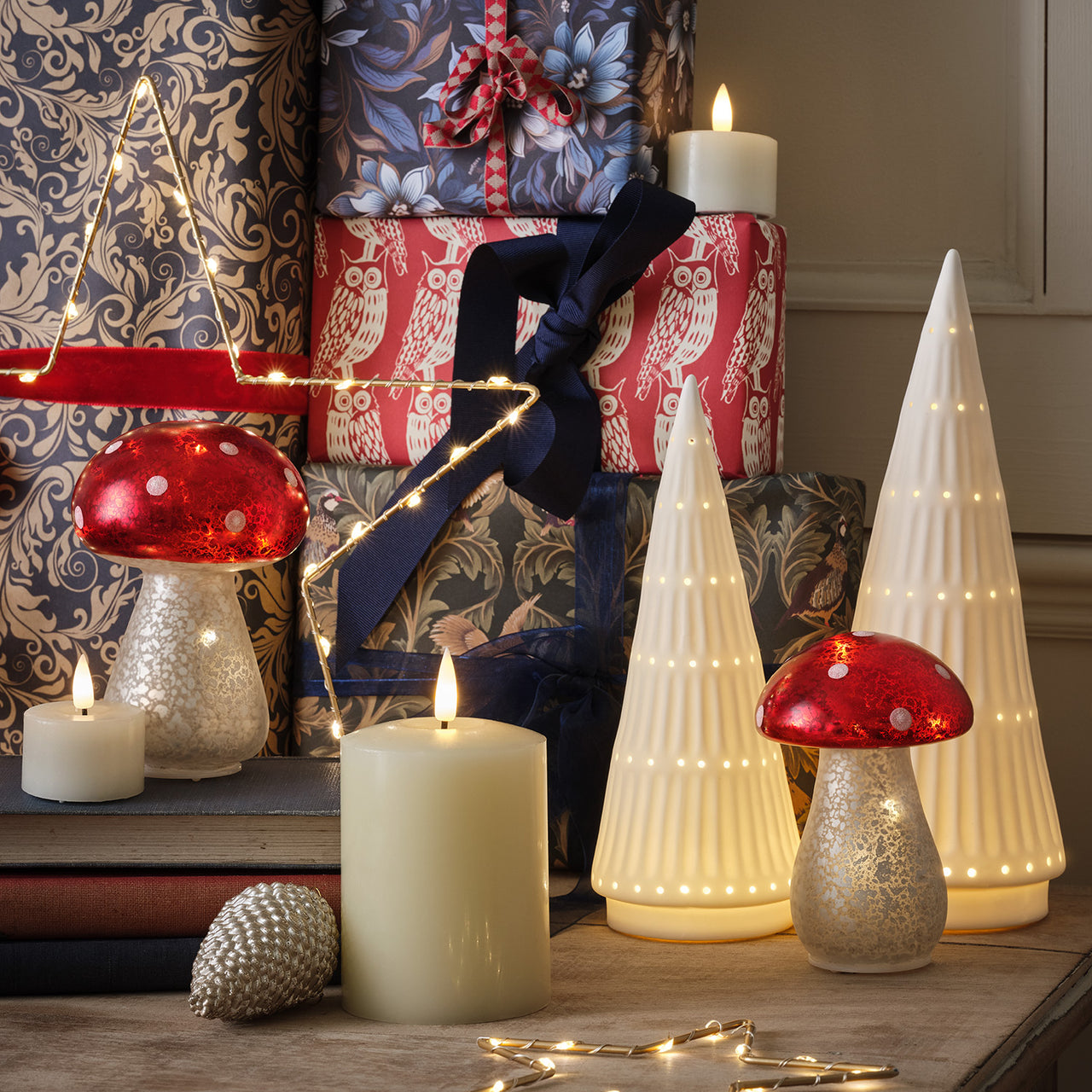 Lot de 2 Sapins Lumineux en Céramique à LED Blanc Chaud