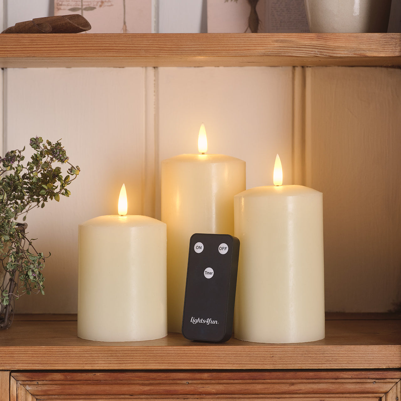 Trio de Bougies Piliers TruGlow® Ivoire Rechargeables