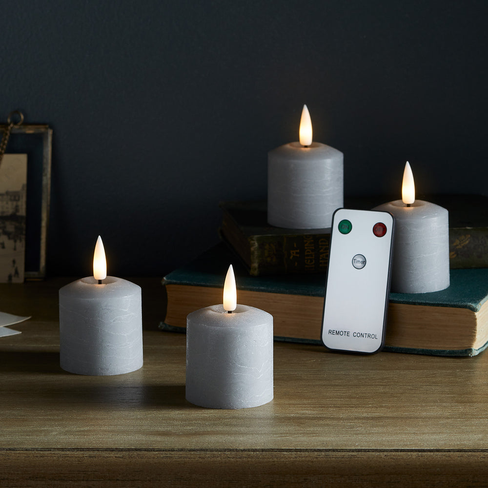 4 Bougies Votives TruGlow® Grises à LED avec Télécommande