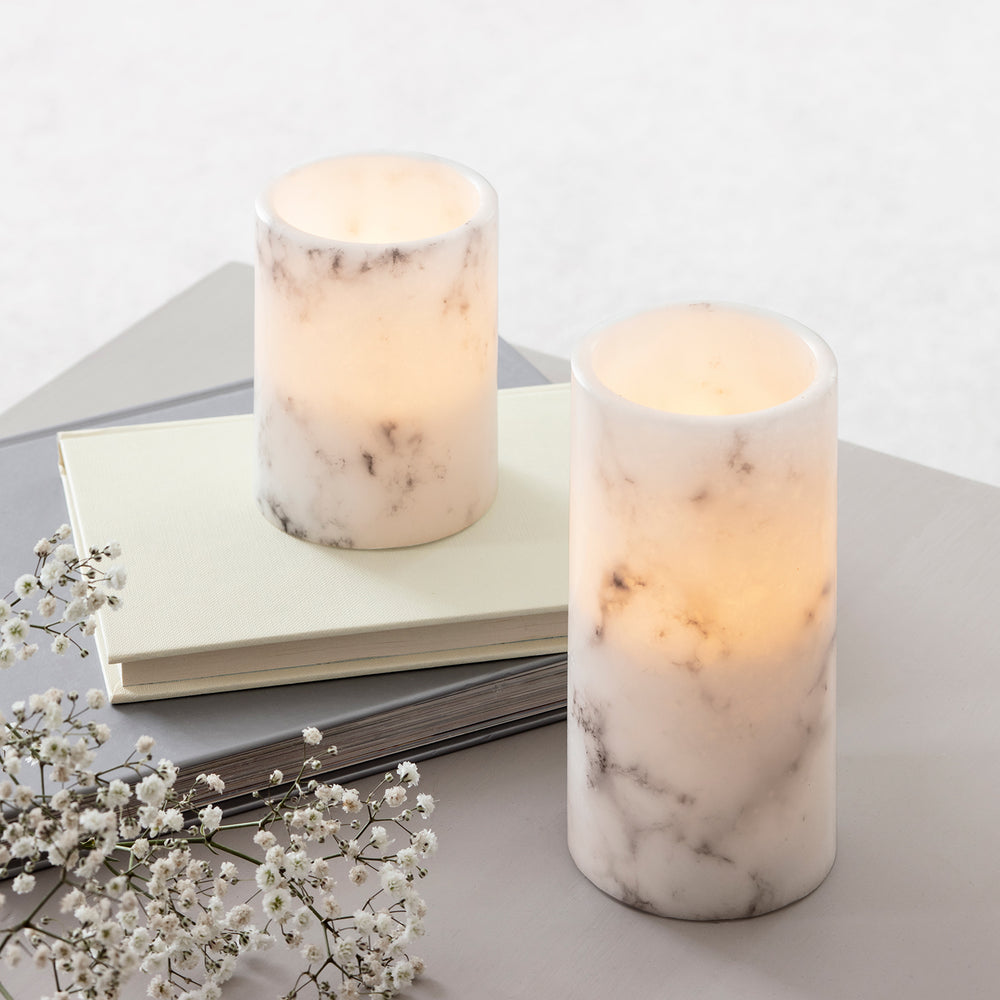 Lot de 2 Bougies Piliers LED à Piles Effet Marbré