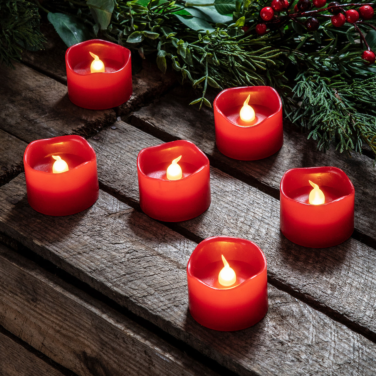 Lot de 6 Bougies Votives en Cire Rouge à LED