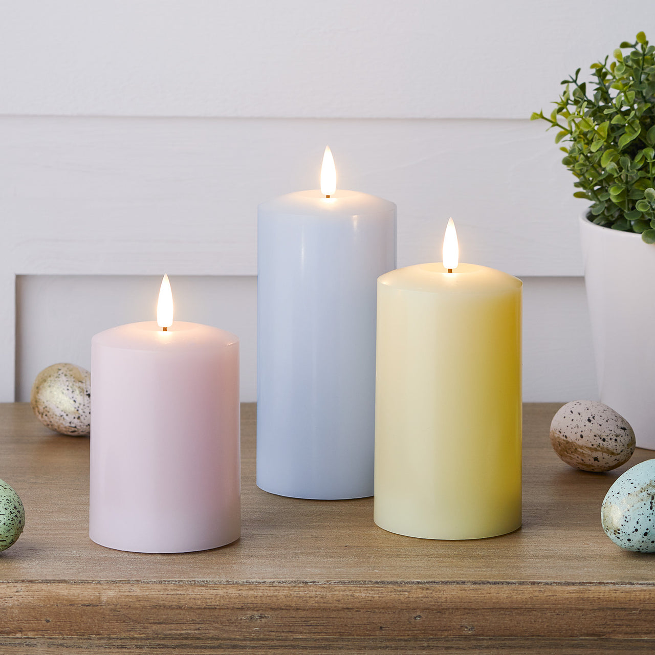 Lot 3 Bougies Piliers TruGlow® à LED Pastel avec Télécommande