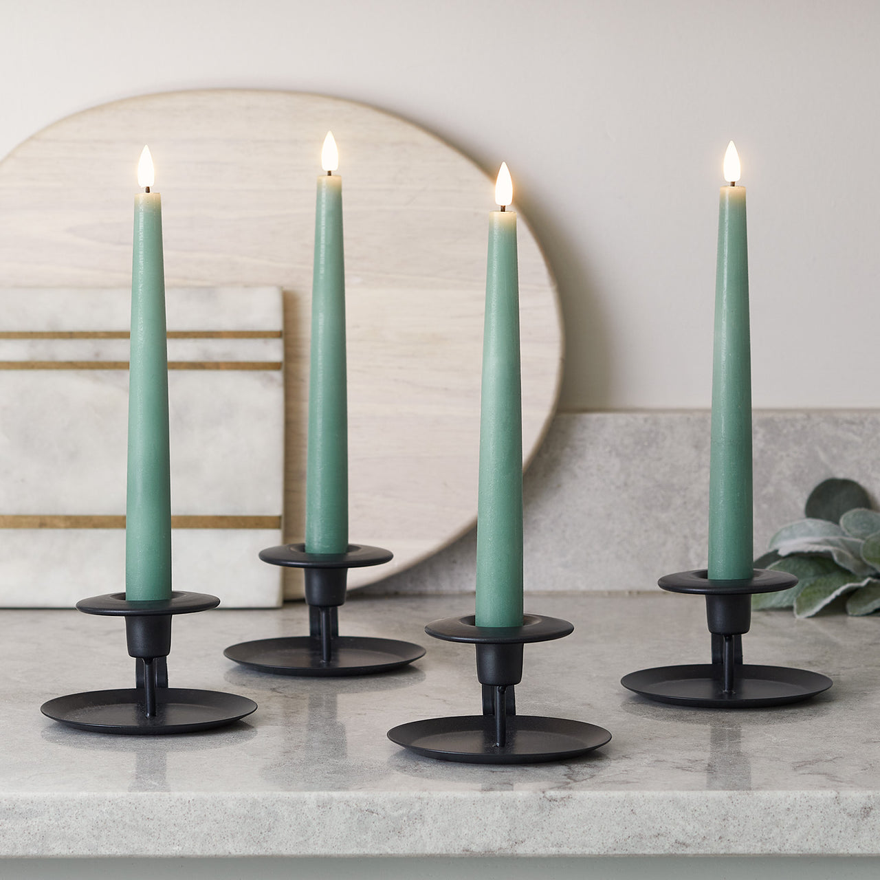 4 Chandelles TruGlow® Vert Eucalyptus Télécommandées
