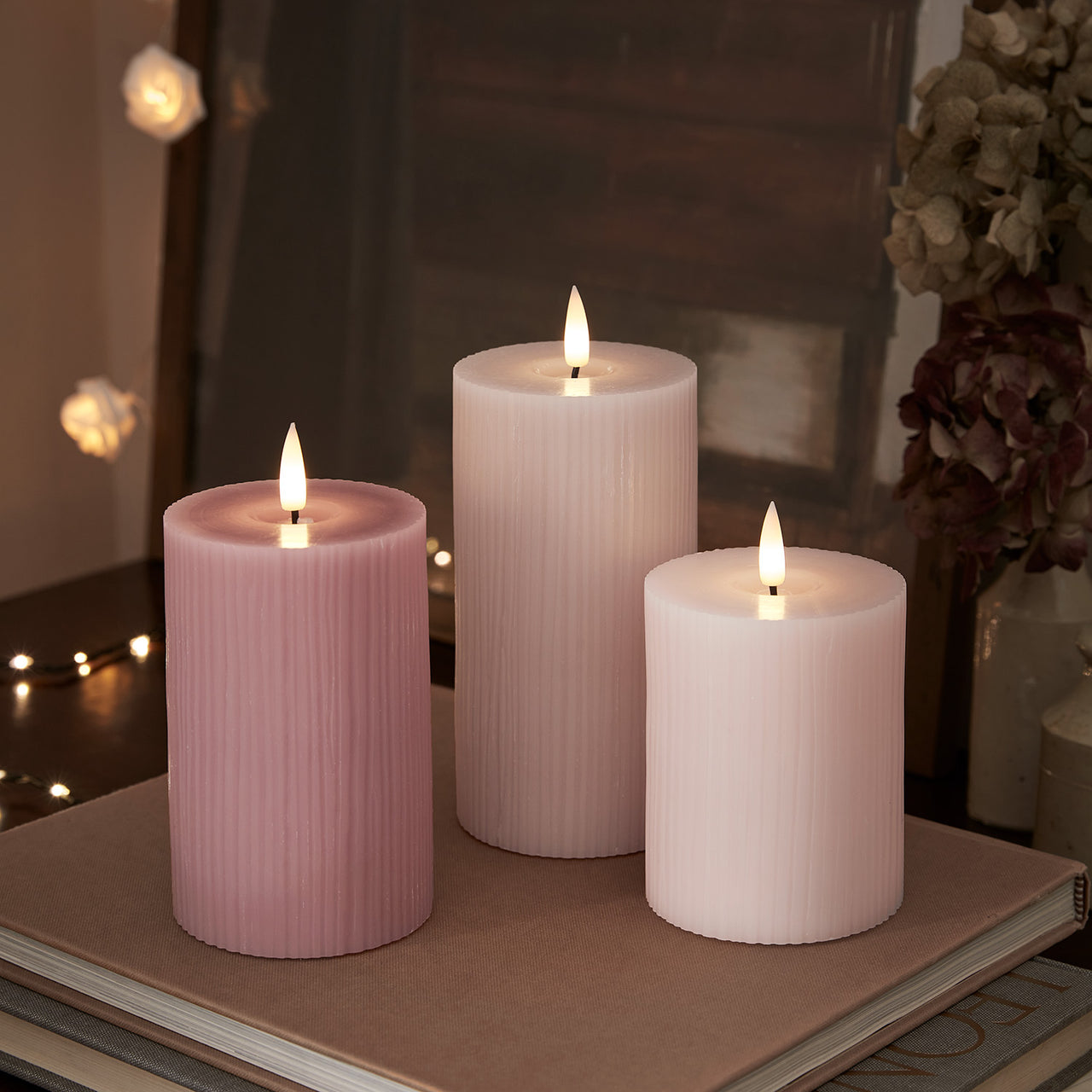 3 Bougies Piliers TruGlow® Rose Pâle à LED