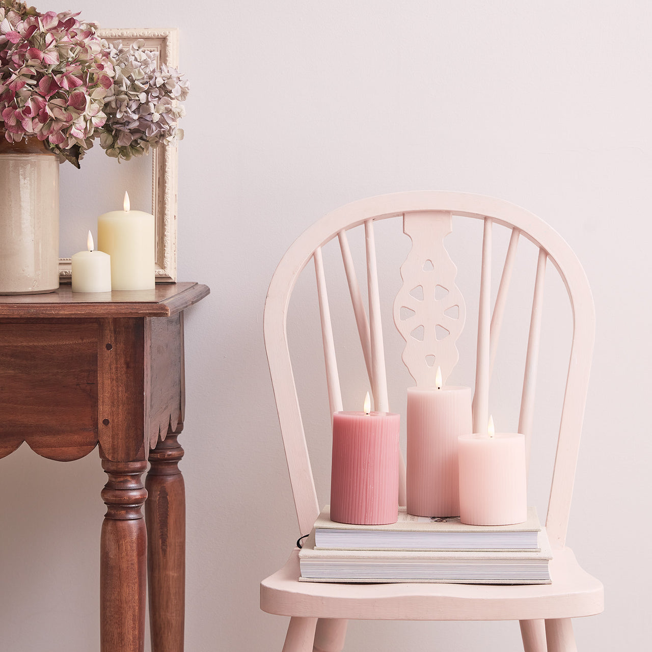 3 Bougies Piliers TruGlow® Rose Pâle à LED