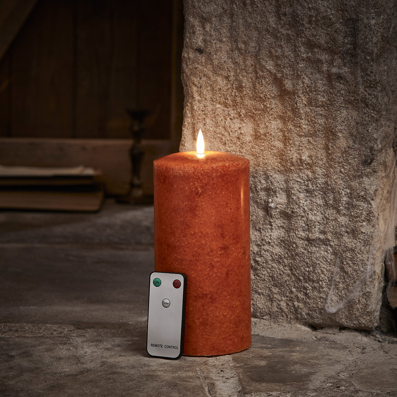 Bougie Cierge Orange Mouchetée TruGlow® de 20 cm avec Télécommande