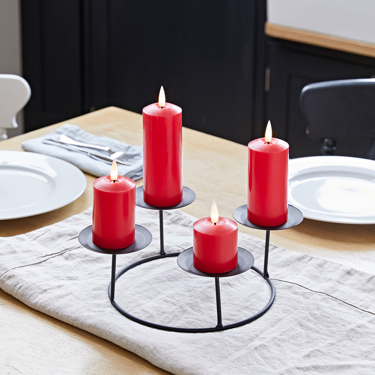 Porte-Bougie avec 4 Bougies Fines TruGlow® Rouges