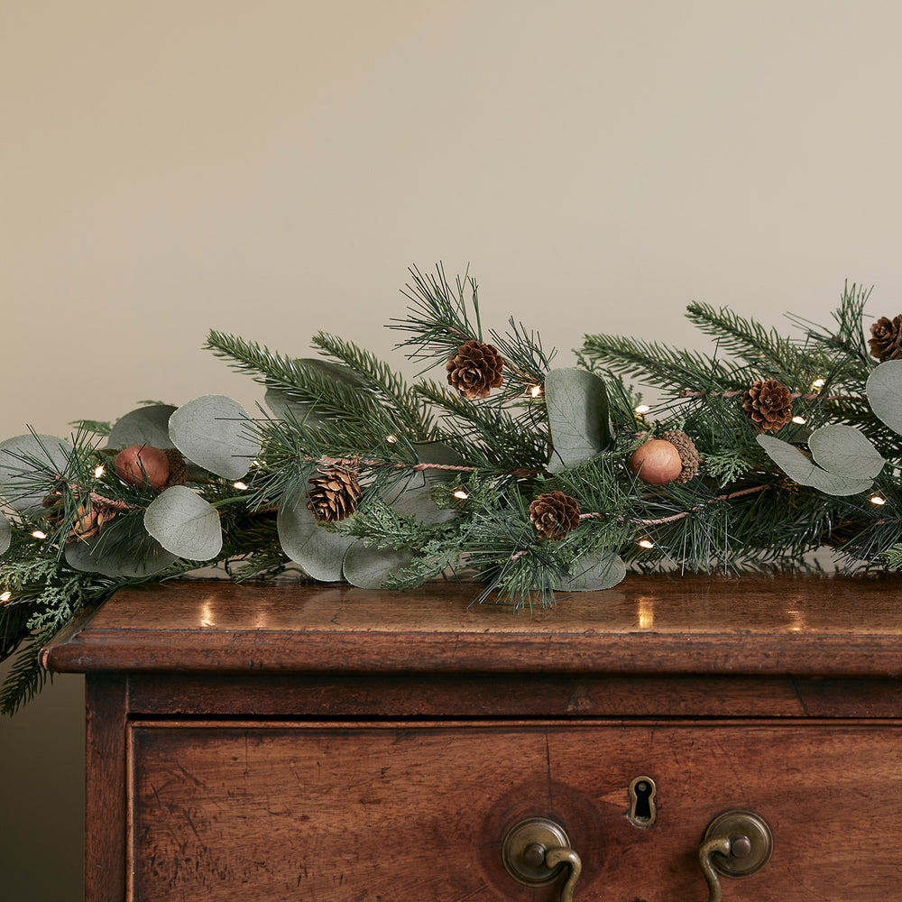 Guirlande de Noël Sapin, Pommes de Pin et Glands Pré-illuminée de 1,5 m