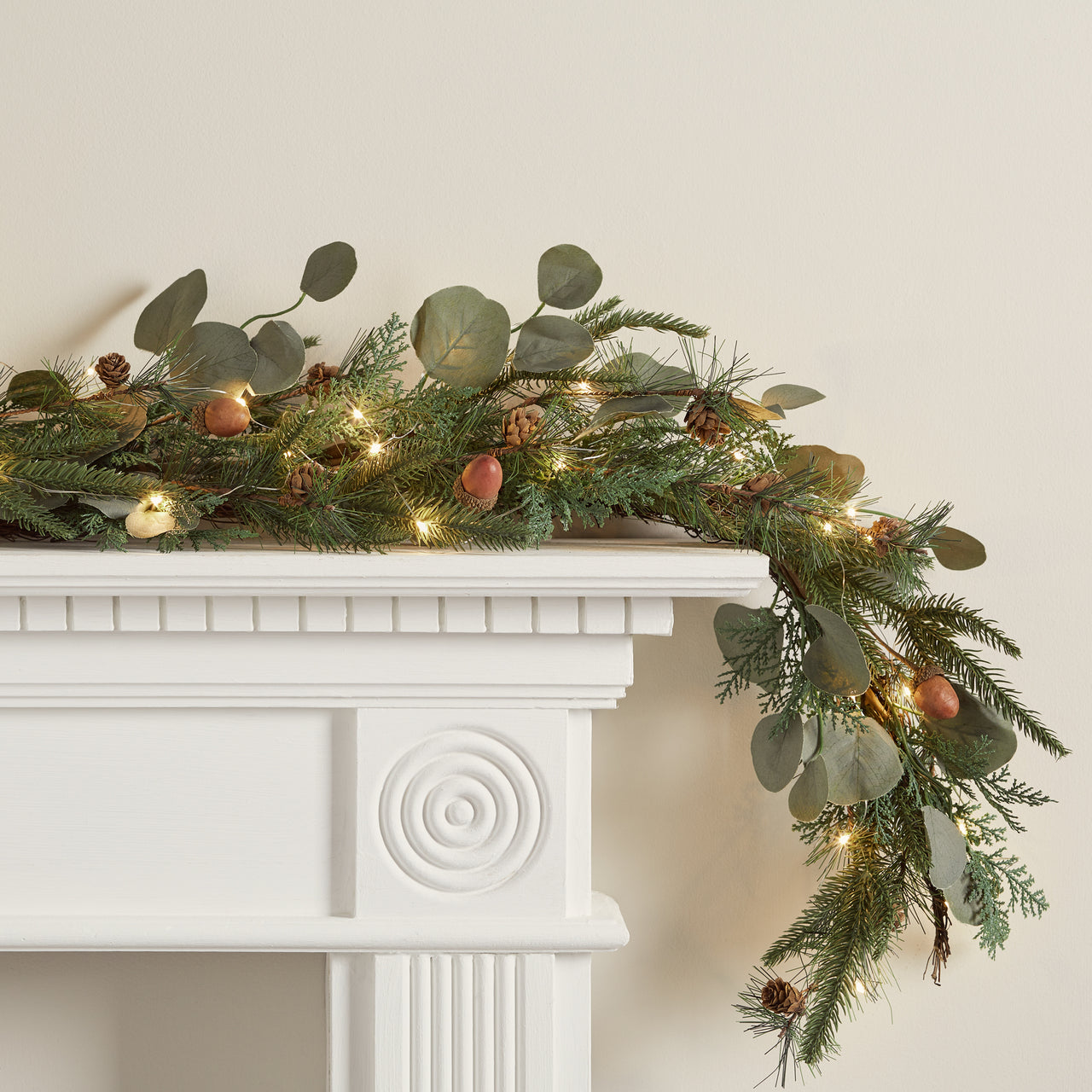 Guirlande de Noël Sapin, Pommes de Pin et Glands Pré-illuminée de 1,5 m