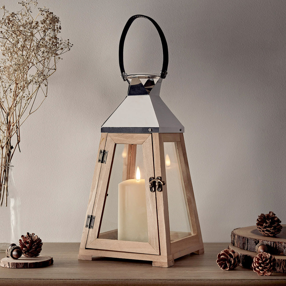 Lanterne Trapèze en Bois avec Bougie TruGlow®