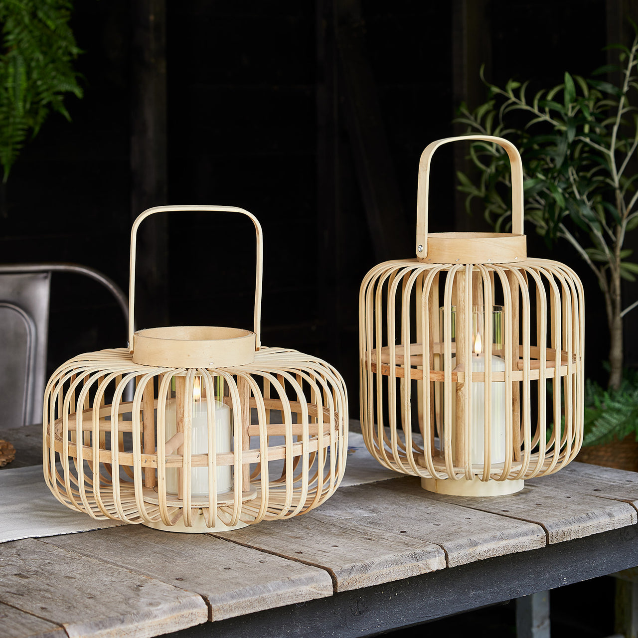 Duo de Lanternes en Bambou avec Bougies TruGlow®