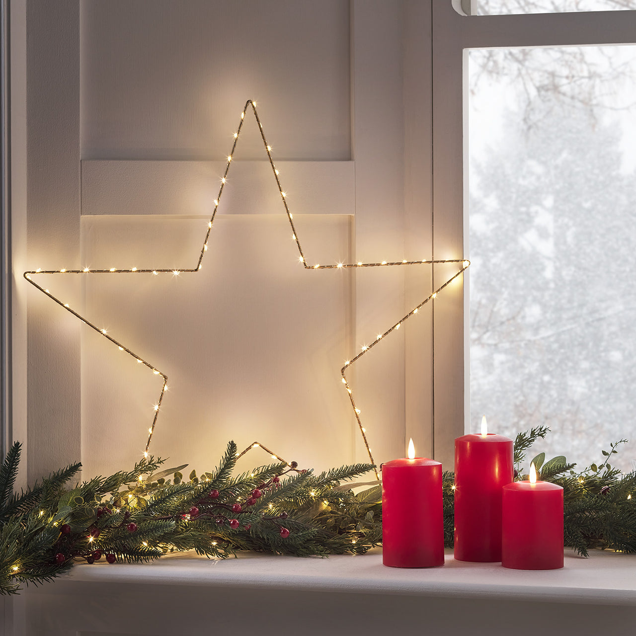 Lot de 3 lumières de fenêtre de Noël avec minuterie Décorations de