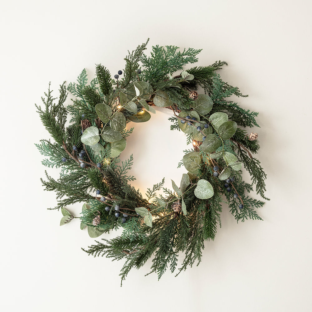 Frosted Berry & Pinecone Wreath with Micro Lights