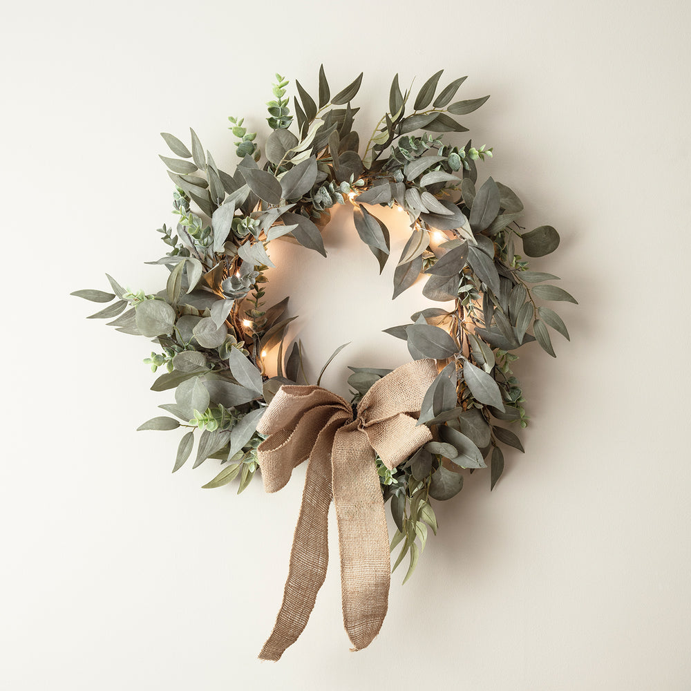 Mixed Foliage Wreath with Micro Lights
