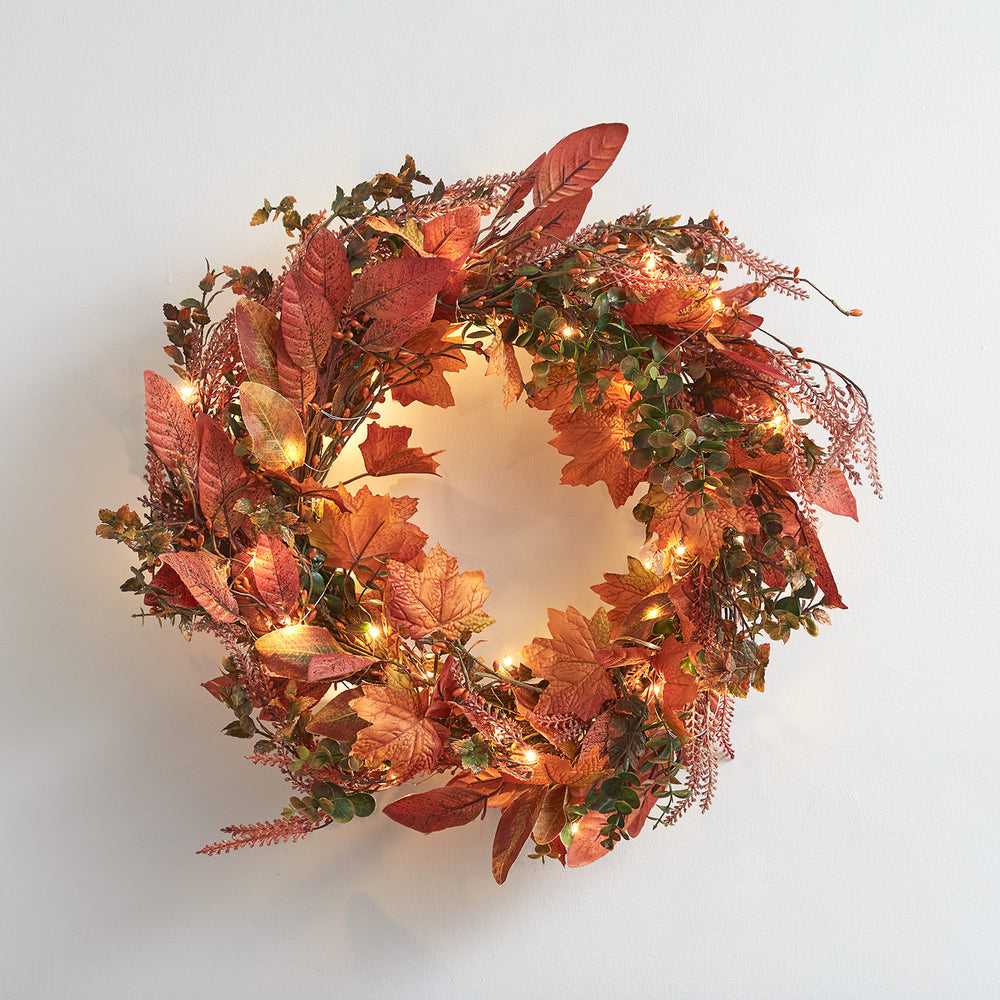 Couronne de Feuilles d'Érable de 40 cm et Micro LED