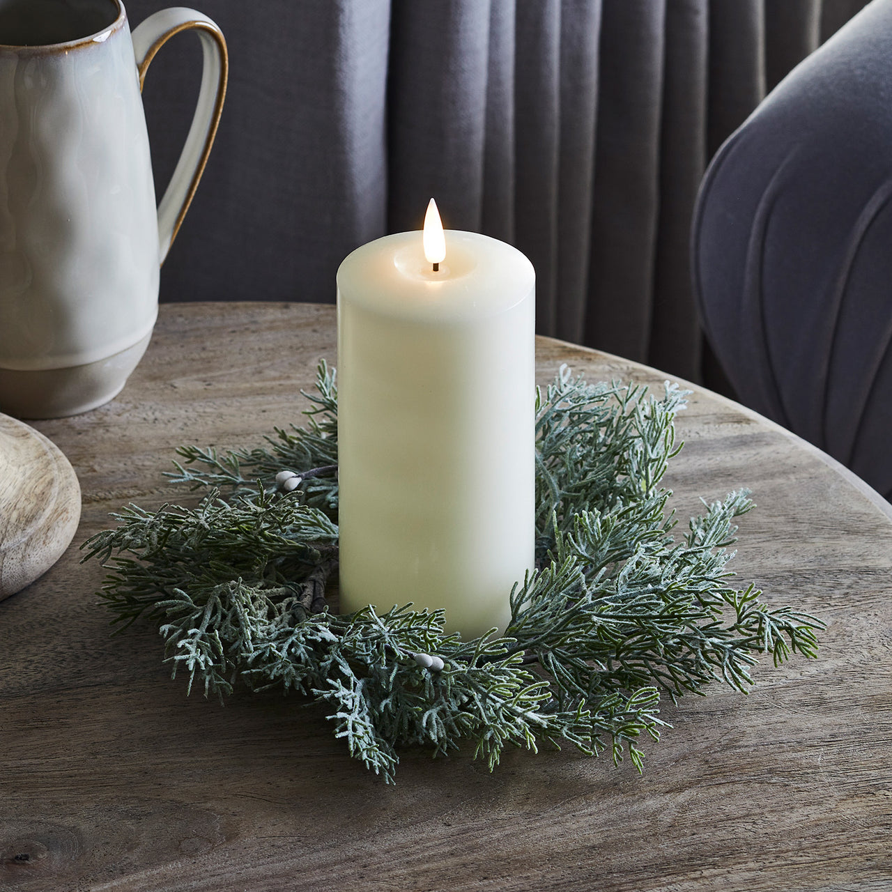 Lot Couronne de Noël pour Bougie Baies Blanches avec Bougie TruGlow®