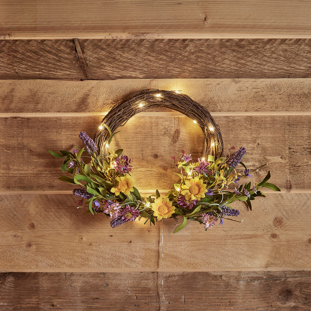 Demi-couronne de Fleurs Sauvages de 40 cm avec Micro LED