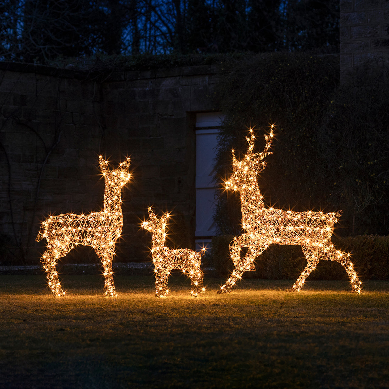 Famille de Rennes Lumineux de Noël en Rotin