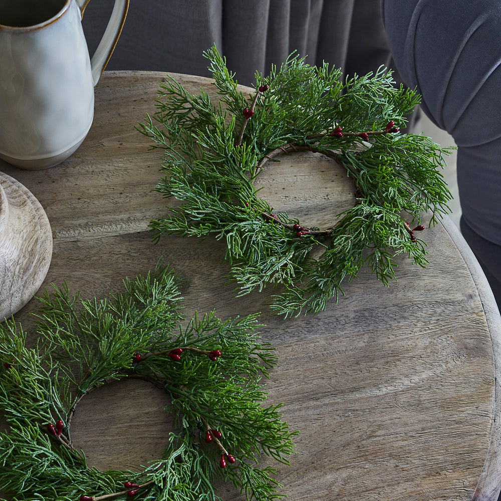 Lot de 2 Couronnes de Noël pour Bougies Baies Rouges