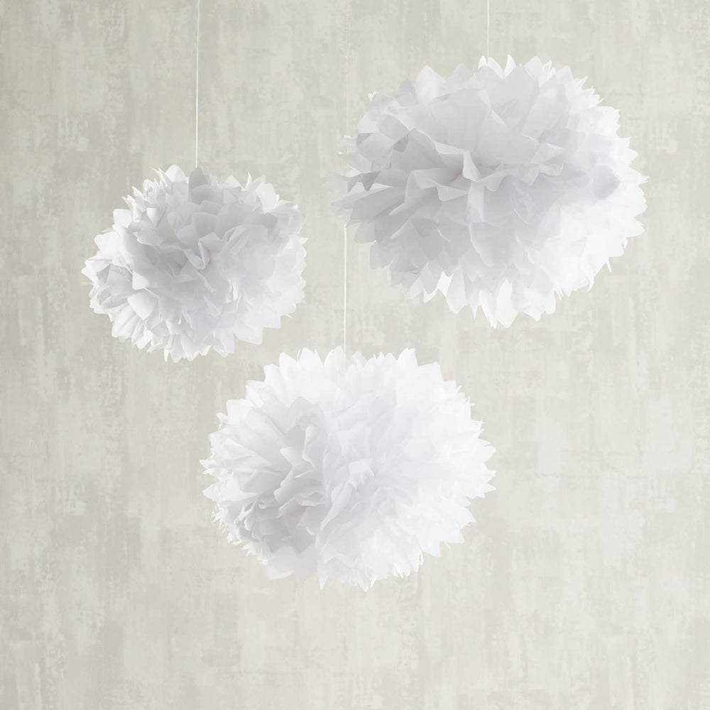 Lot de 9 Pompons en Papier Blancs et Ivoires