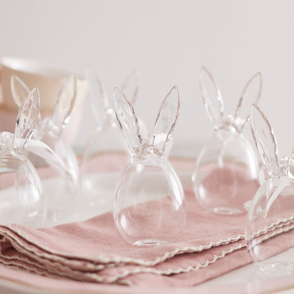6 Œufs de Pâques aux Oreilles de Lapin en Verre Transparent