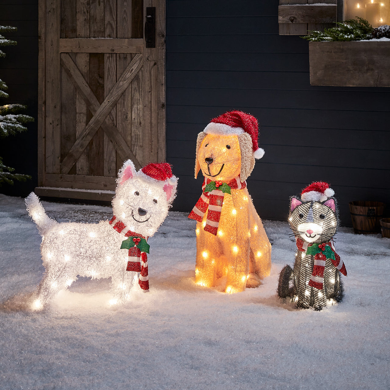 3 Décorations de Noël d'Extérieur Chat, Labrador et Westie Lumineux