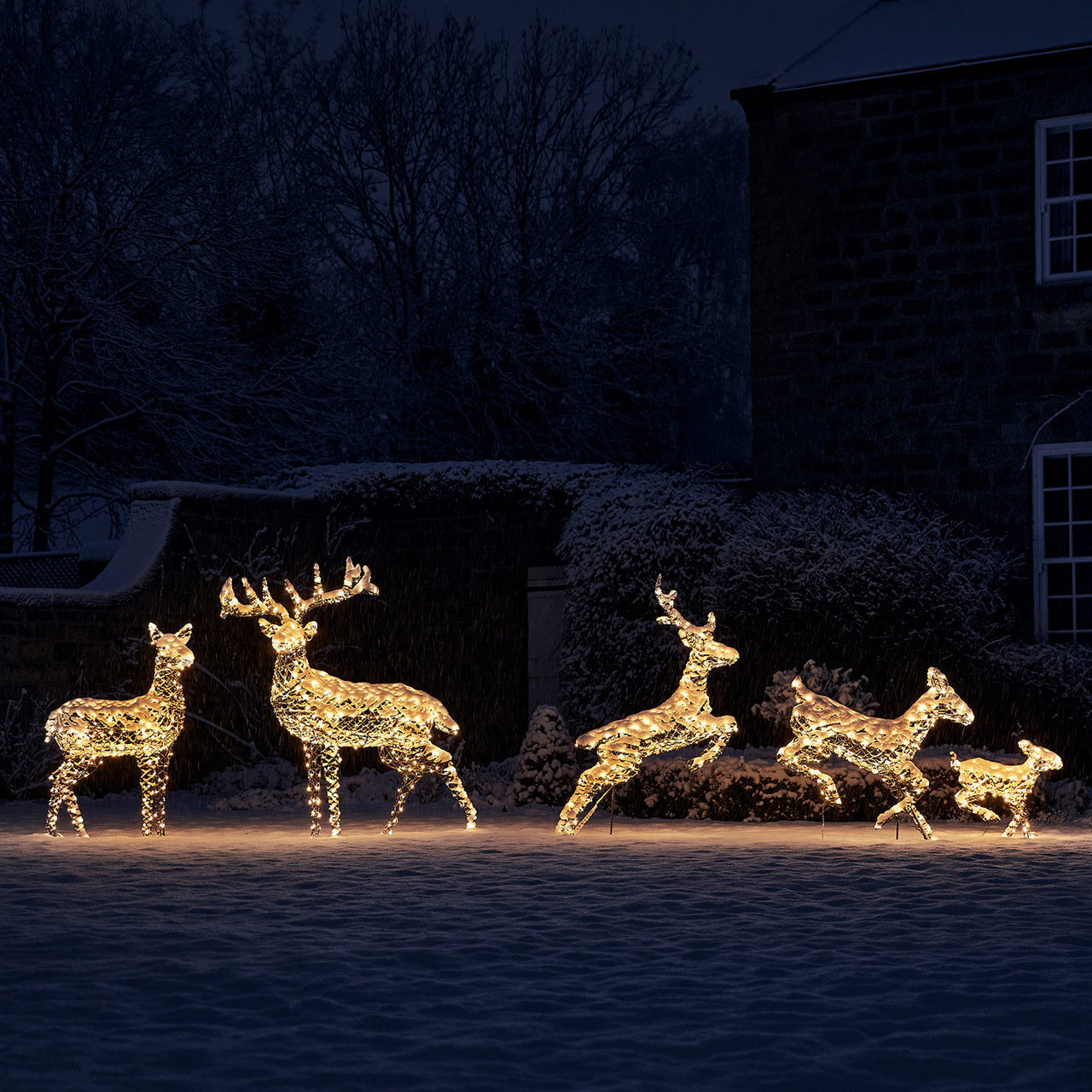 Famille de Rennes de Noël Harlow en Rotin à LED Bicolore