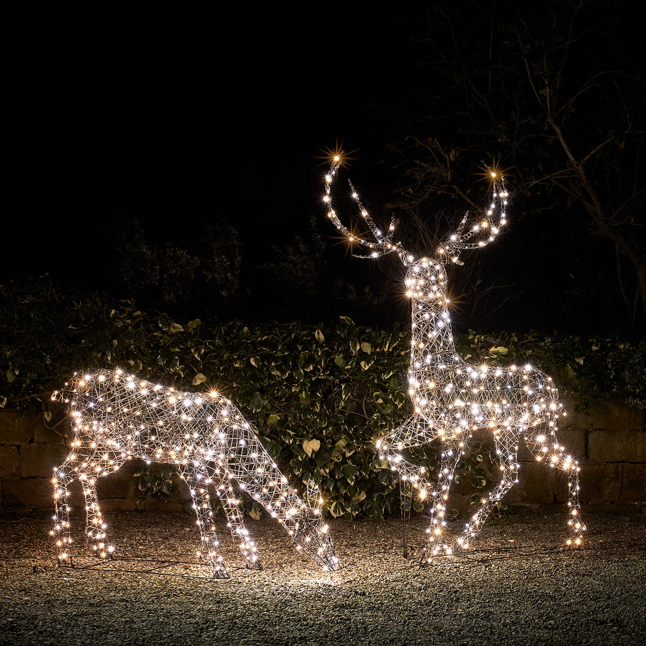 Duo de Grands Rennes de Noël Studley en Rotin