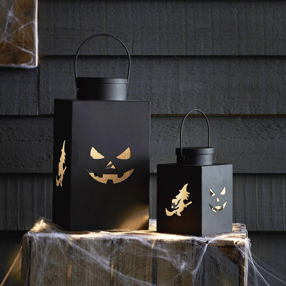 Duo de Lanternes d'Halloween en Métal Noir pour l'Extérieur