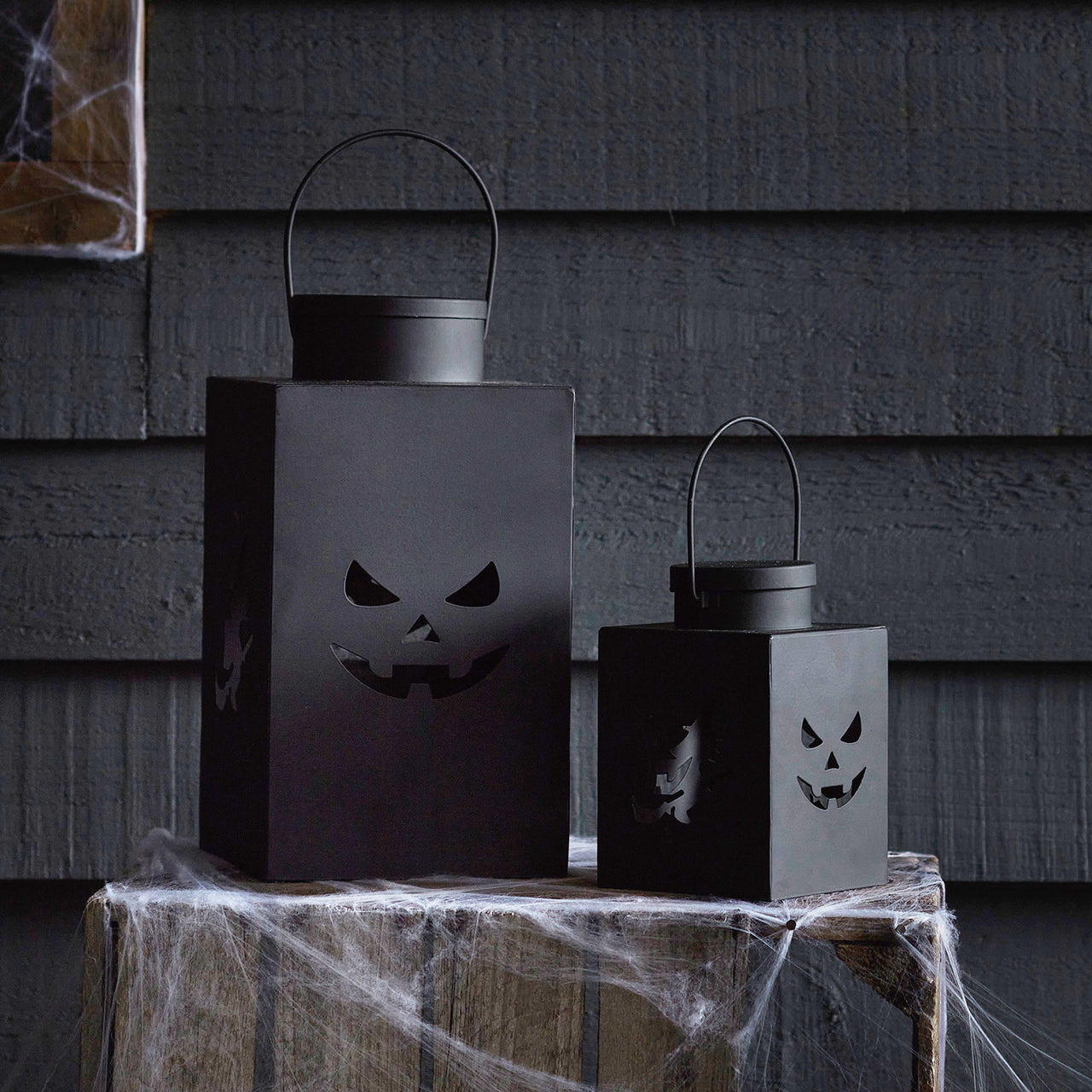 Duo de Lanternes d'Halloween en Métal Noir pour l'Extérieur